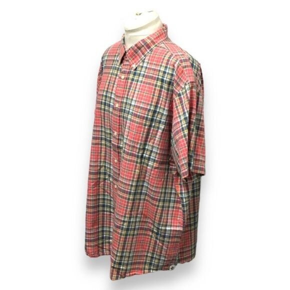 Cremeux Classics XXL Red Plaid Cotton Short Sleeve Mens Button-Down Shirt - Picture 3 of 7